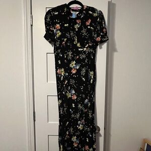 Vintage Ossie Clark/Celia Birtwell-style floral print silk crepe maxi dress